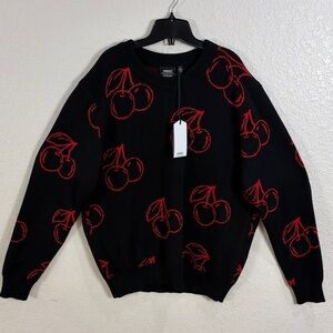 WESC,Size XL,Black Sweater with Red Cherry Pattern